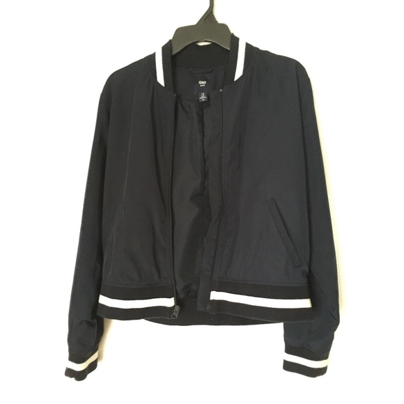 iconic GAP varsity striped bomber flight jacket NAVY MEDIUM - Picture 1 of 9
